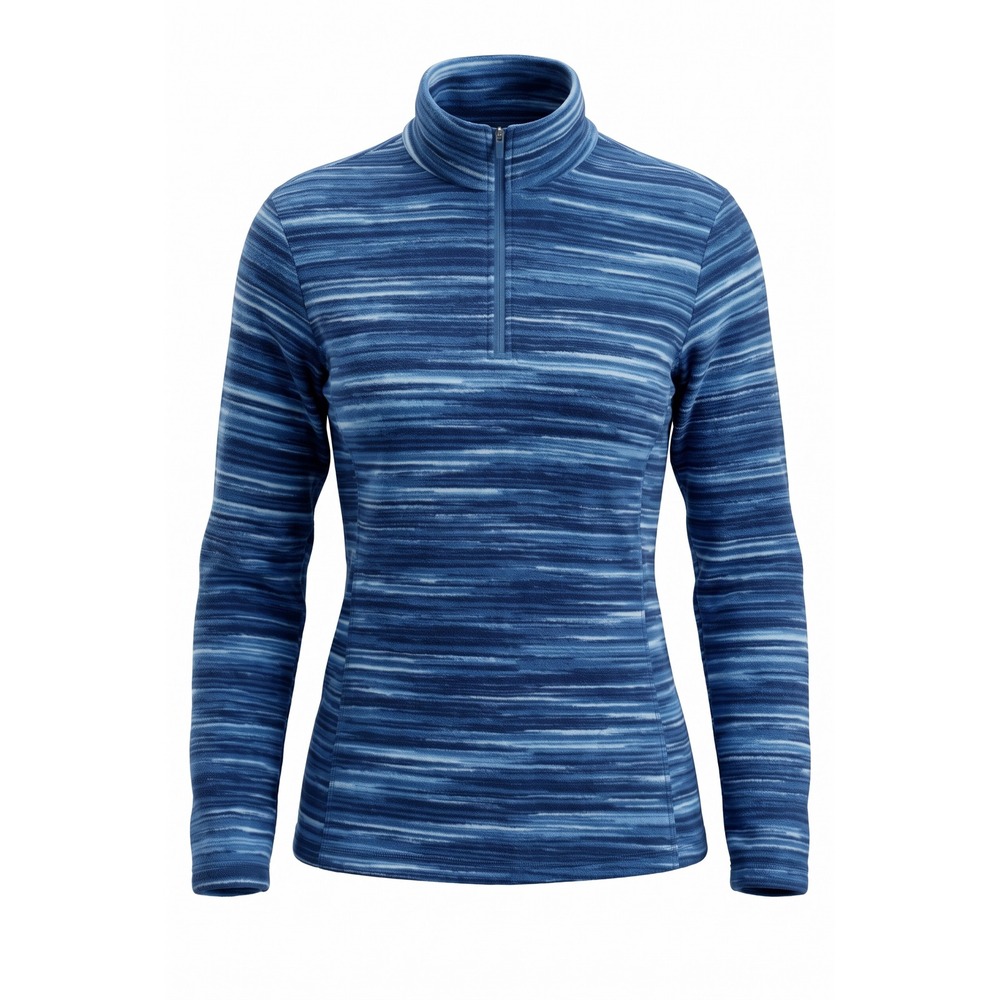Lands End Womens Blue Space Dye Quarter Zip Fleece Pullover Mock Neck RN 62830
